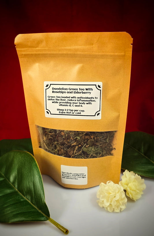 Dandelion Gunpowder Tea w/Rosehips and Elderberry